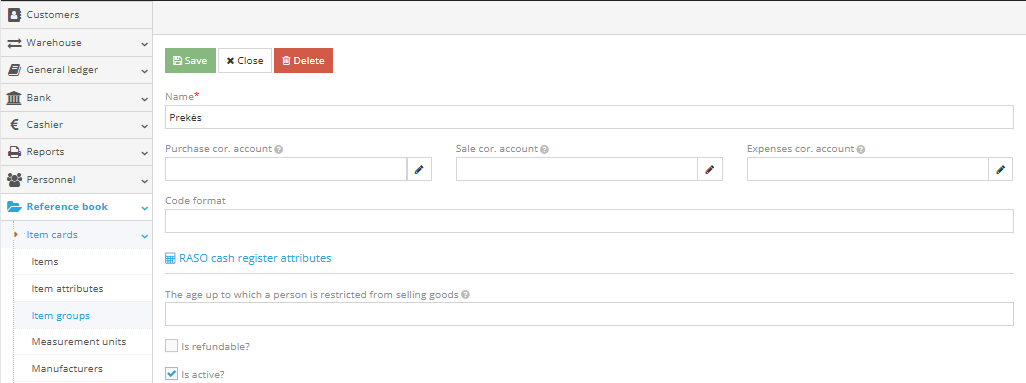 Creating item group in the system