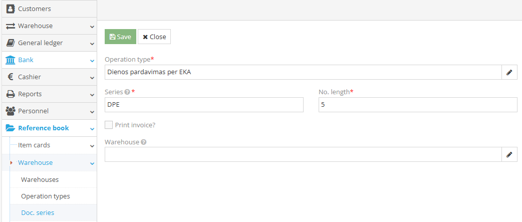 Daily sales via ECR operation type example