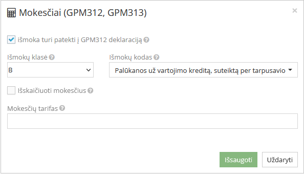 Laukų užpildymas deklaracijos sumai pažymėti