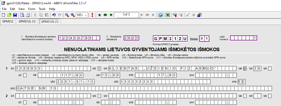 GPM312 deklaracijos laukelių užpildymas užsienio asmeniui