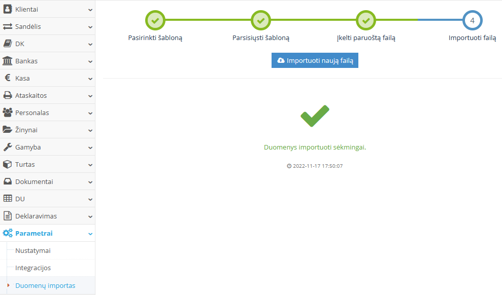 Automatinio importo proceso langas
