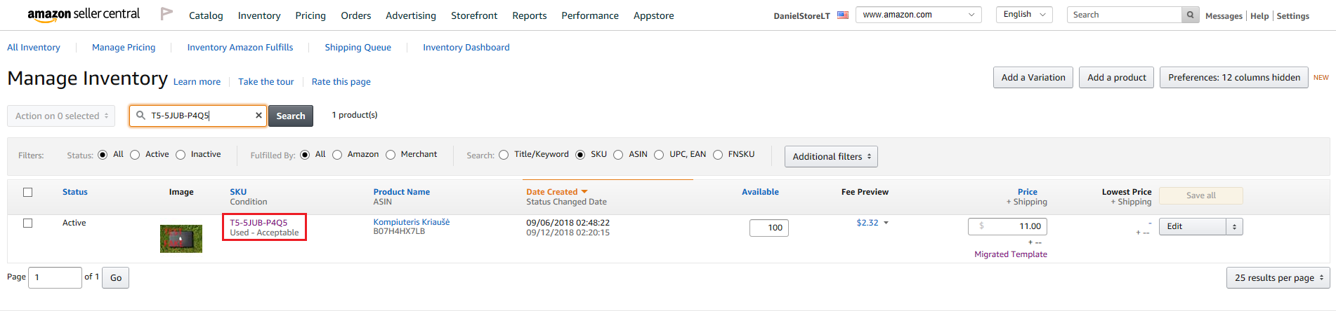 Поле SKU в Amazon