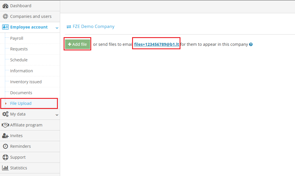 File upload in company file storage interface