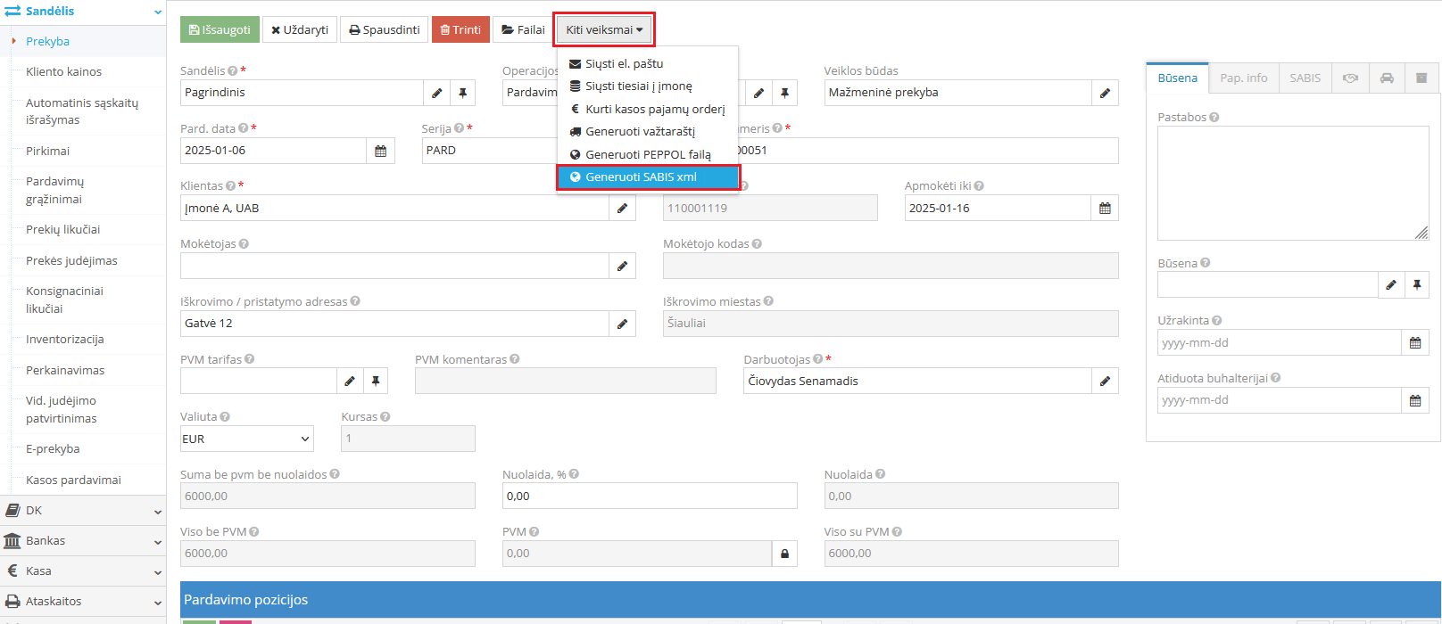 SABIS .xml failo generavimas