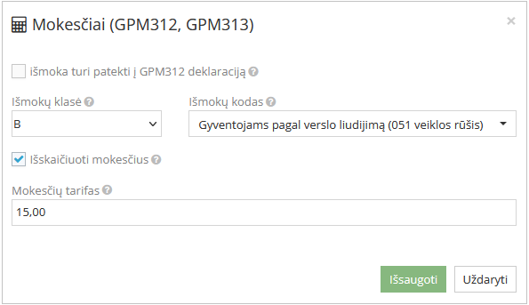 Išskaičiuoti mokesčius ir tarifo pasirinkimas deklaracijoje