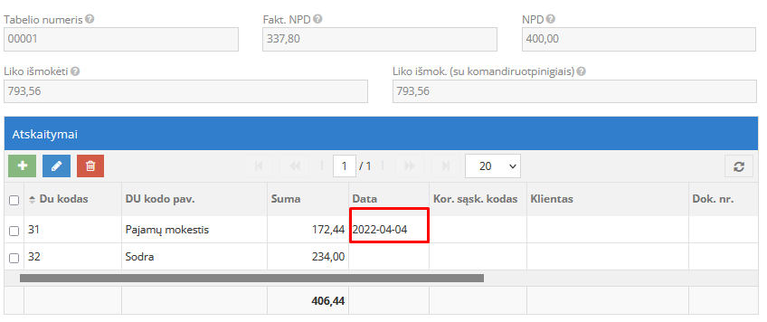 GPM313 ataskaitos išmokėtos sumos duomenų pavyzdys