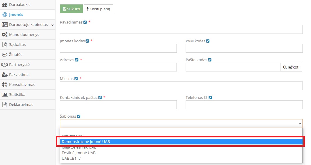 Imonės kopijavimo procesas apskaitos sistemoje