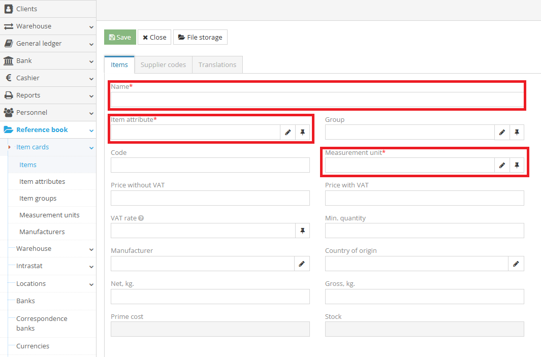 Product card window in item reference book