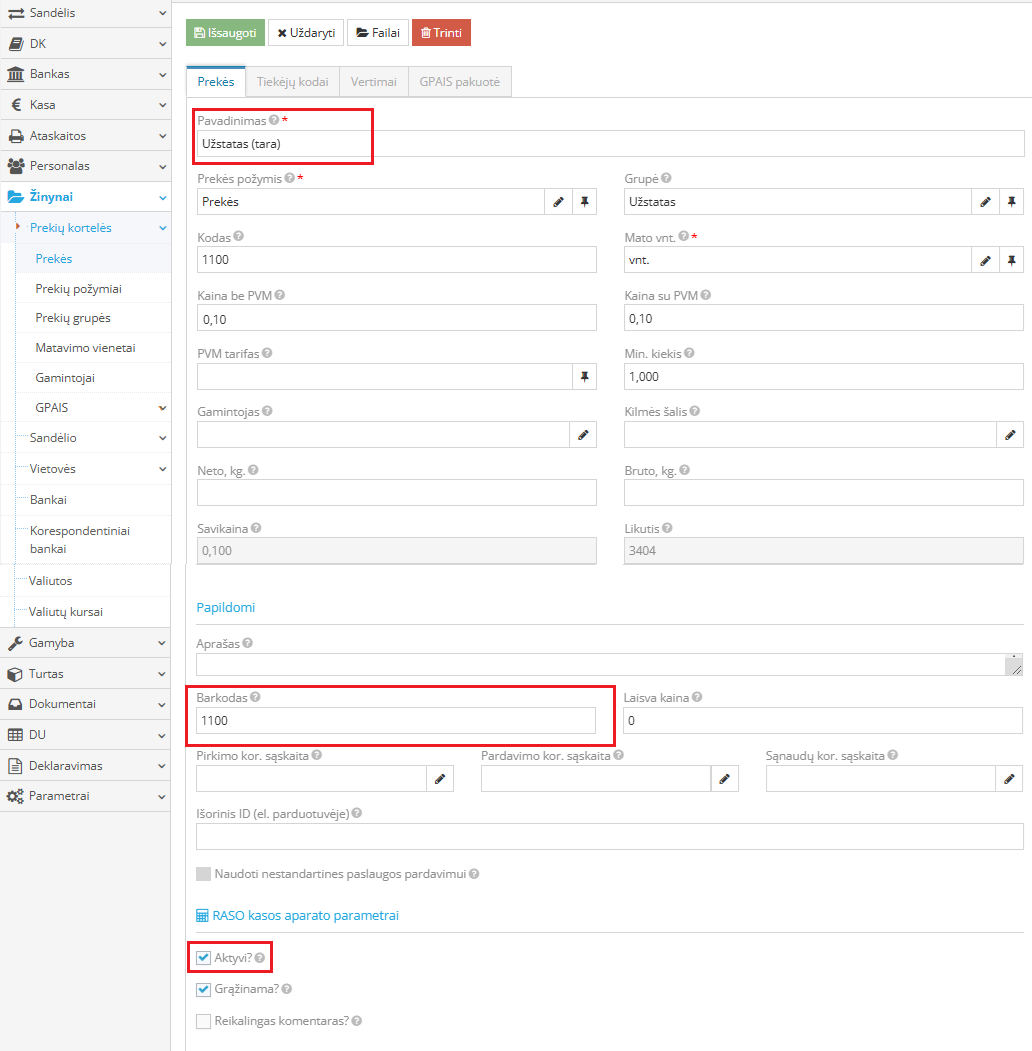 Taros kortelės sukūrimo pavyzdys