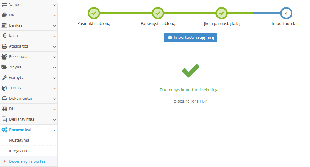 Pardavimo failo apdorojimo procesas