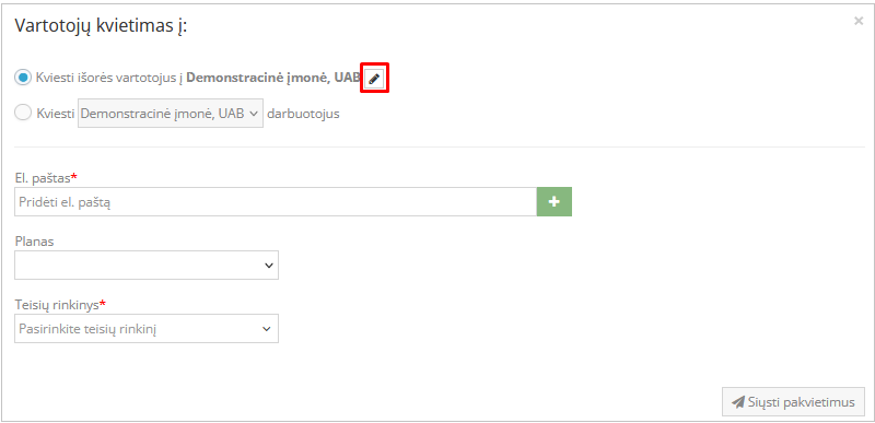 Įmonės pasirinkimas pakvietimui