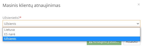 Statuso pasirinkimo langas masiniam pakeitimui