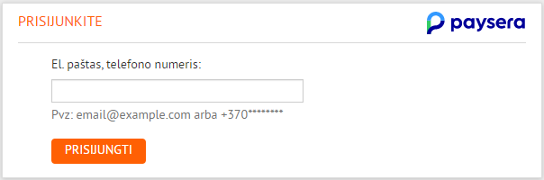 Prisijungimo prie Paysera banko sistemos langas