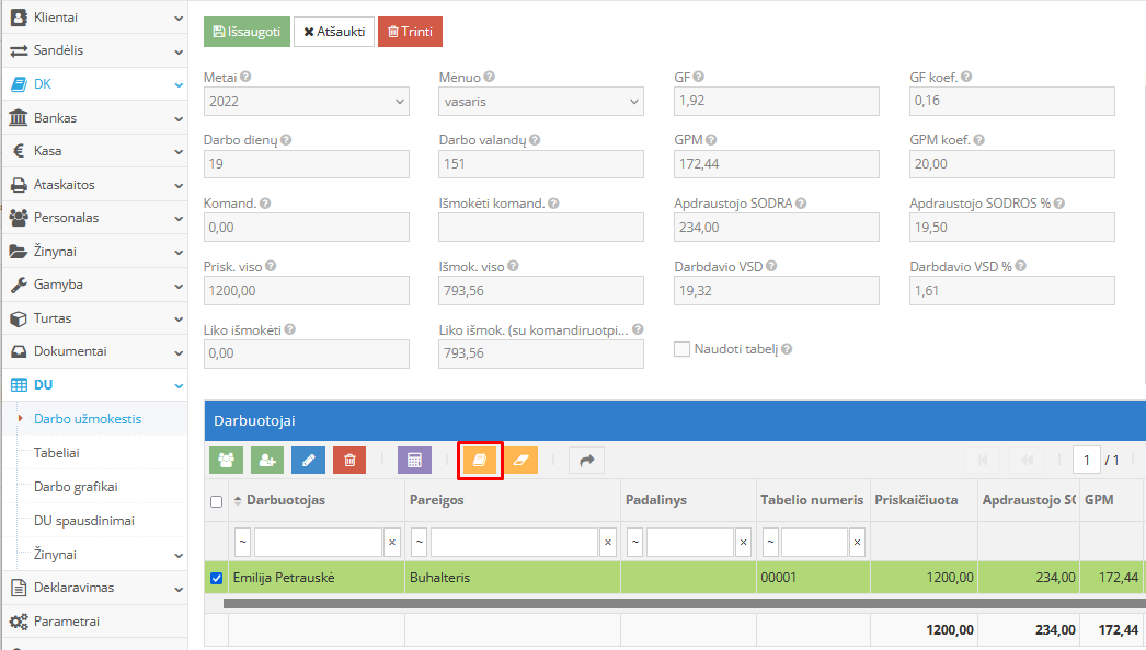 Atlyginimo perkėlimas į Bendrą žurnalą