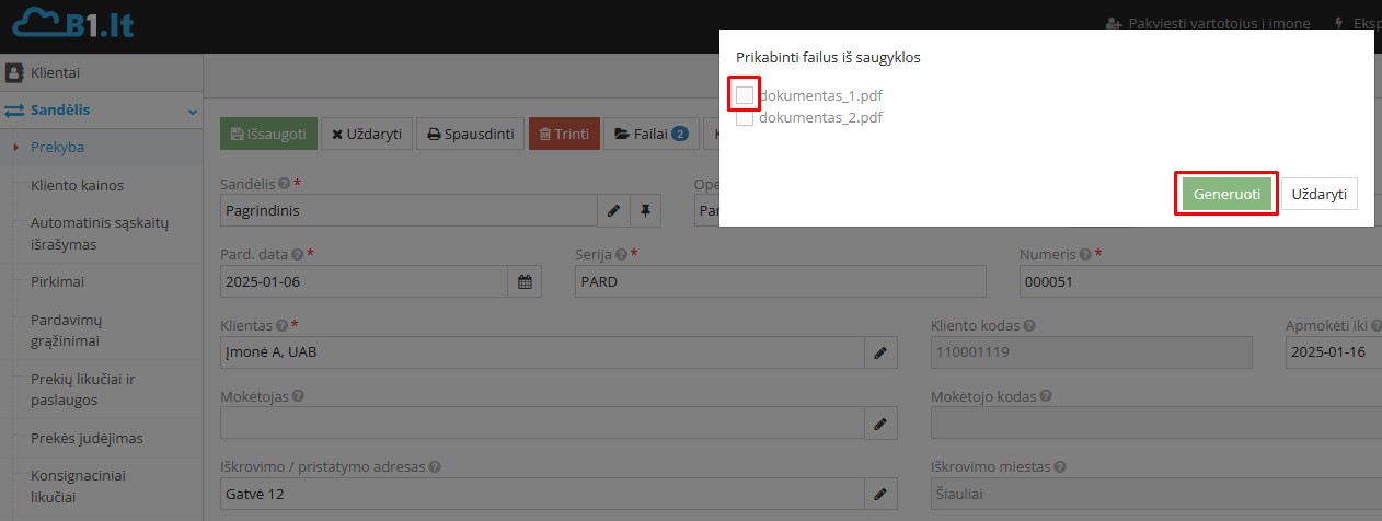 SABIS failo pasirinkimas iš saugyklos
