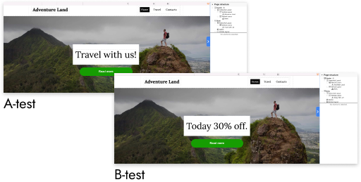 Example for A and B cover texts in website builder
