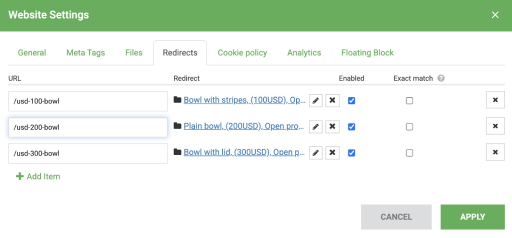 Set redirects to 3 pages